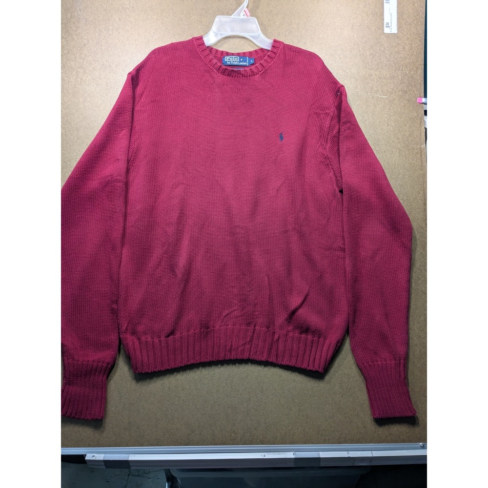 Polo Ralph Lauren Mens Burgundy Cotton Knit Crewneck Sweater Large Pony Logo